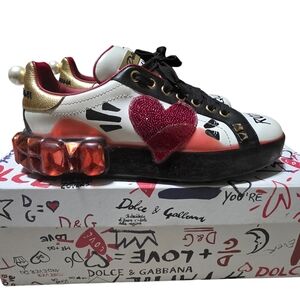 Dolce & Gabbana D&G  Royal Queen Heart  Red Crystal Platform Sneaker 38 w/ Box